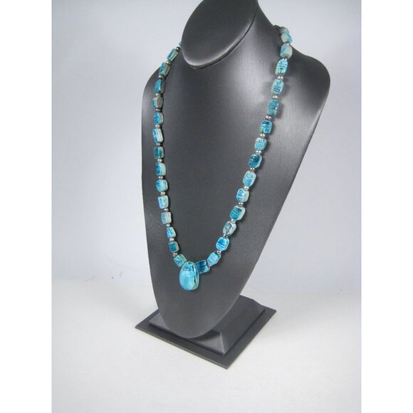 Egyptian Revival Scarab Faience Necklace Beaded Ceramic Vintage Pendant 29 READ - Picture 10 of 15